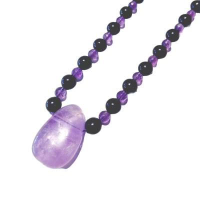 Turmalin schwarz Schörl Amethyst violett Edelstein Halskette Kette mit Anhänger